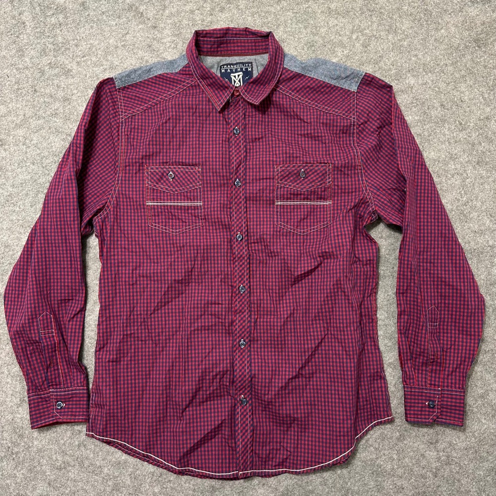 Tranquility Mayhem Button Down Mens XL Red Gingham Western Contrast Yoke Shirt